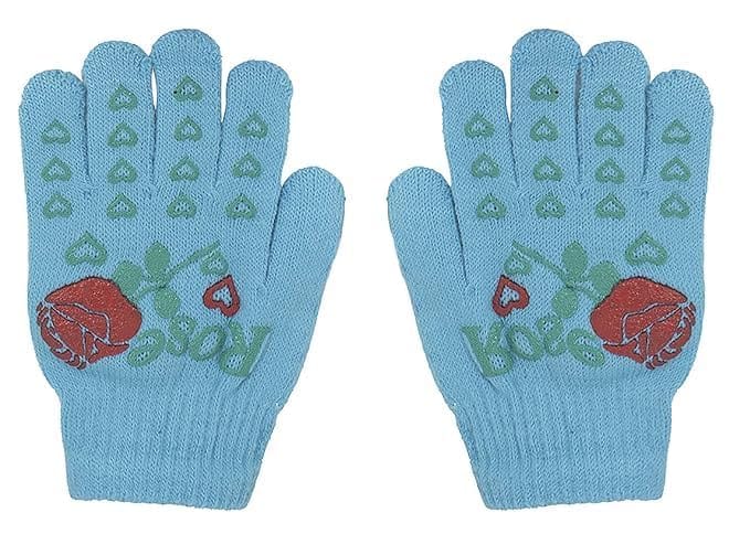 Girls' Blue Alice in Wonderland Gloves with Red Rose Applique