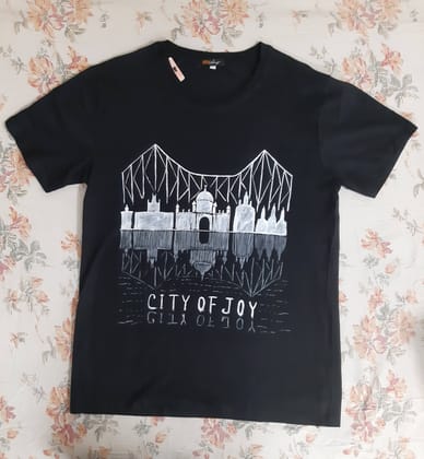 Men's Black Cotton T-Shirt with White City of Joy Print Men's Black Cotton T-Shirt with White City of Joy Print