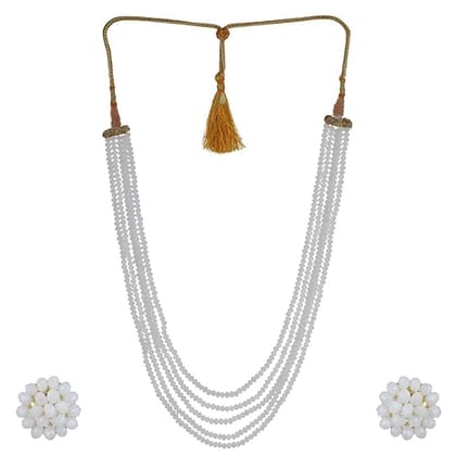 Manbhar Gems - Crystal Gemstone Beads Necklace Set for girl and Women 5 layer Mala With Stud Earring stylish traditional White Colour Wedding Beaded Haar Fashion jewellery