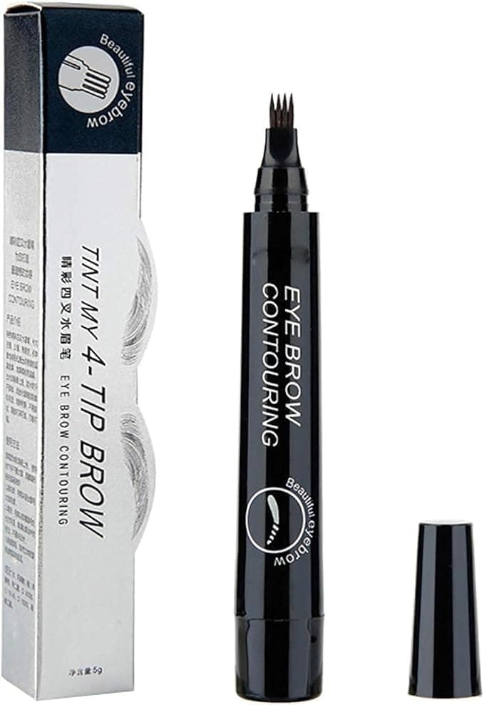 Microblading Pen, Eyebrow Pencil, 4-Tip Fork Tip Eyebrow Pen, Natural Long-Lasting Waterproof Eye Brow Contouring Tint Makeup Tool