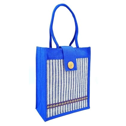 SS Eco-Life Trendy Vertical Jute Handbag for Young Girls – Eco-Friendly Casual Tote. For School, College, Casual Outing & Shopping. Navy Strip Line.