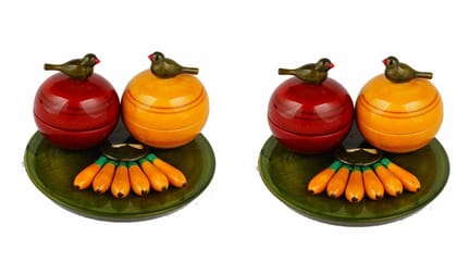 Lepakshi Handicrafts Wooden Home Decorative Etikoppaka Pasupu and Kum Kum and Thambulam Set
