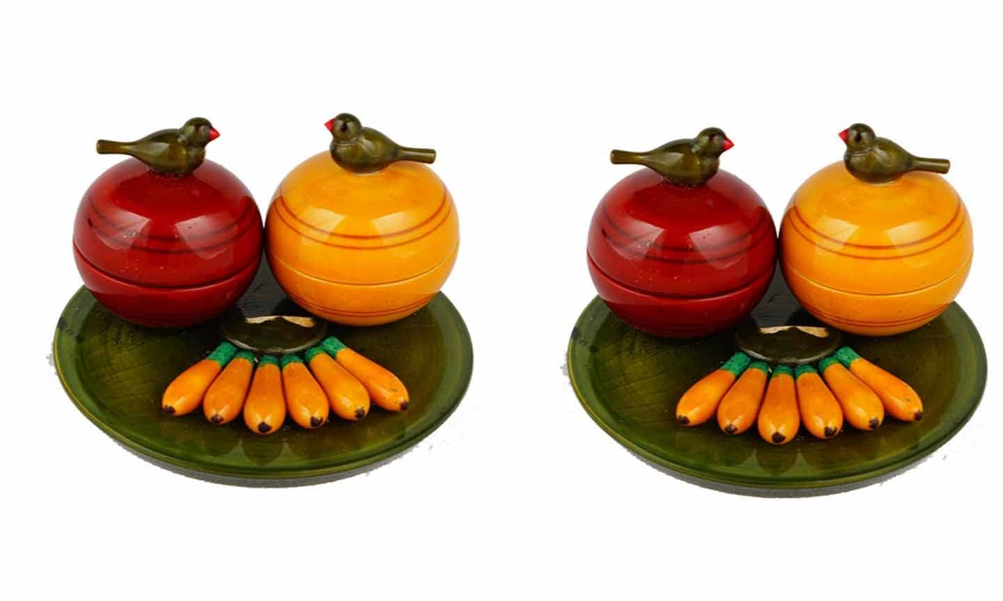 Lepakshi Handicrafts Wooden Home Decorative Etikoppaka Pasupu and Kum Kum and Thambulam Set