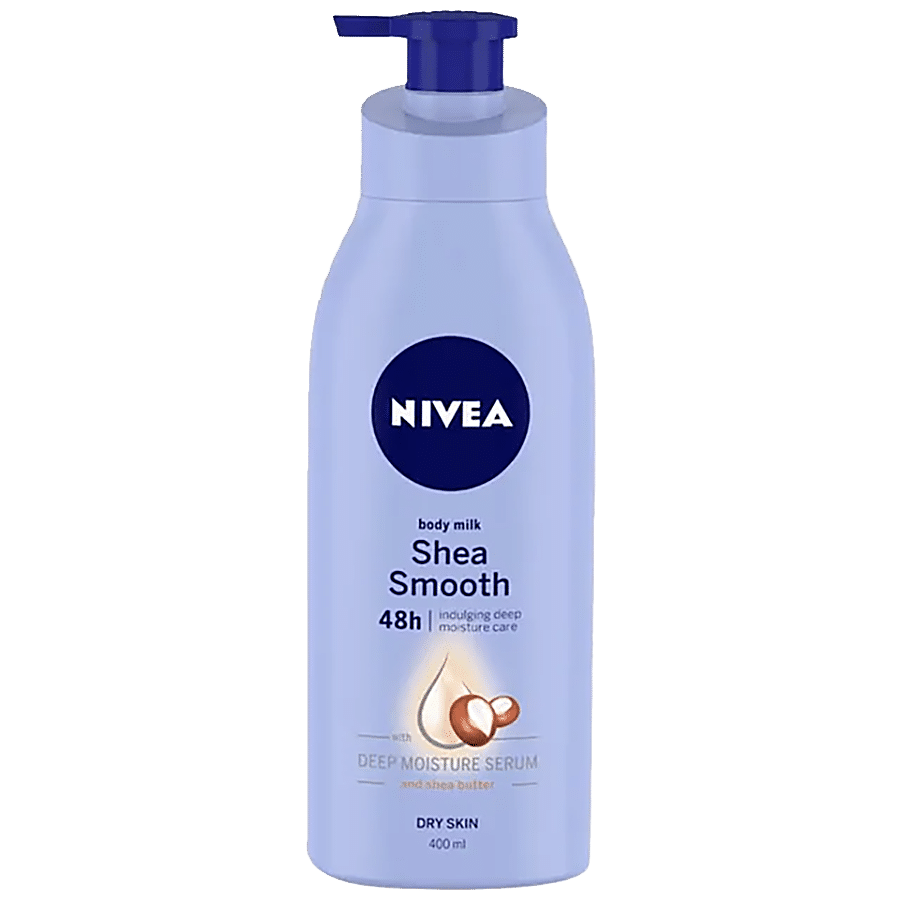 Nivea Shea Smooth Body Milk, Dry Skin, With Deep Moisture Serum & Shea Butter, 48H Indulging Deep Moisture Care, 400 Ml