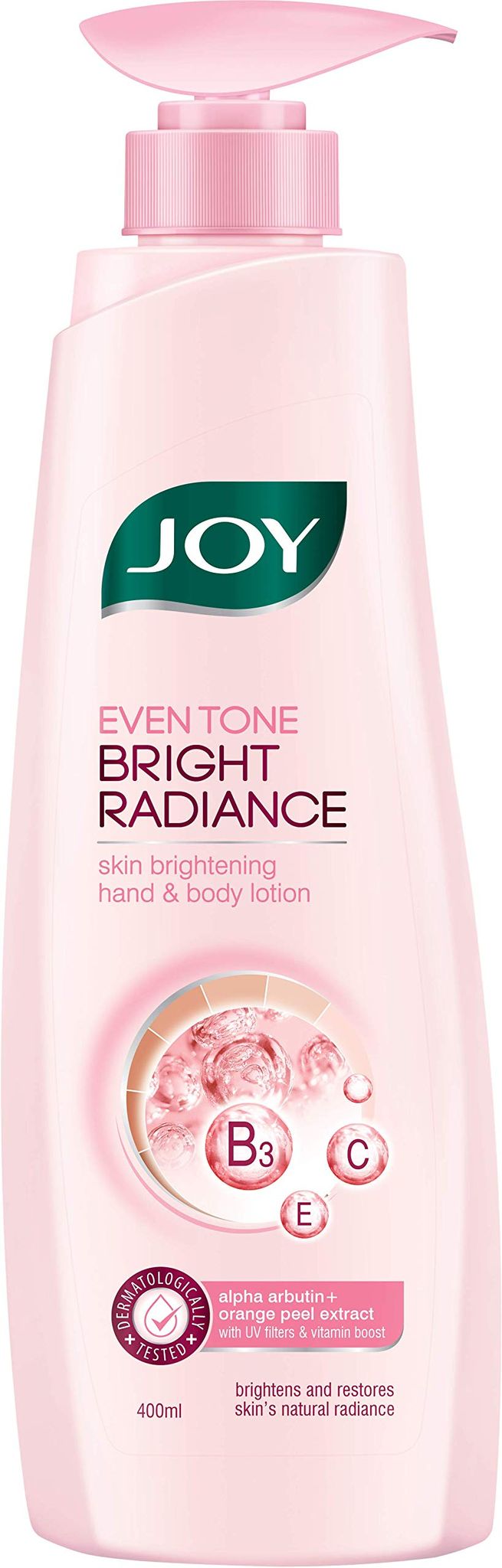 Joy Even Tone Bright Radiance Sunscreen Body Lotion (400Ml), Enriched With Alpha Arbutin & Orange Peel Extracts For Sun Protection & Skin Brightening, Non Oily Lotion With Natural Ingredients