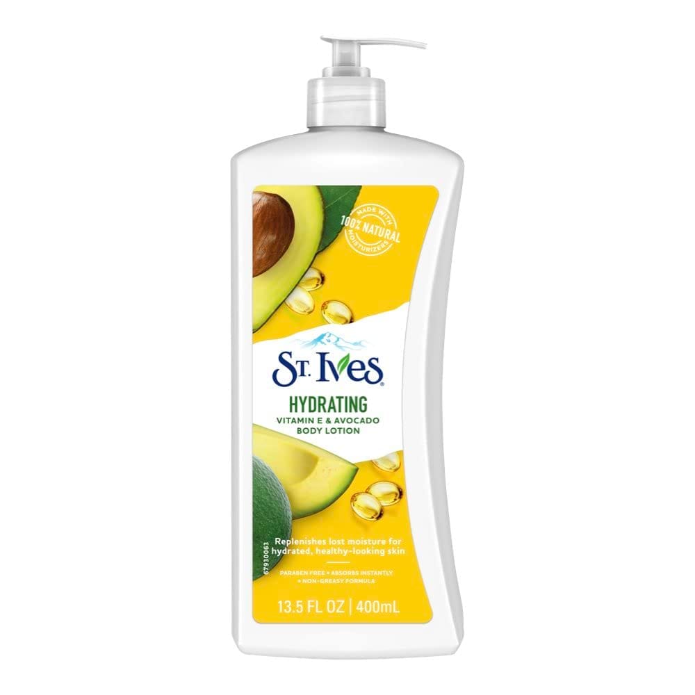 St. Ives Hydrating Vitamin E & Avocado Body Lotion, 100% Natural Moisturizers, Paraben Free, Non, Greasy Formula, Hydrated & Healthy Skin, Imported, 400Ml