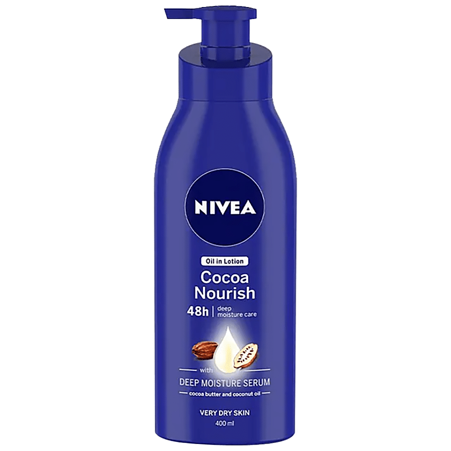 Nivea Cocoa Nourish Oil In Lotion, Very Dry Skin, With Deep Moisture Serum, Cocoa Butter & Coconut Oil, 48H Deep Moisture Care, 400 Ml