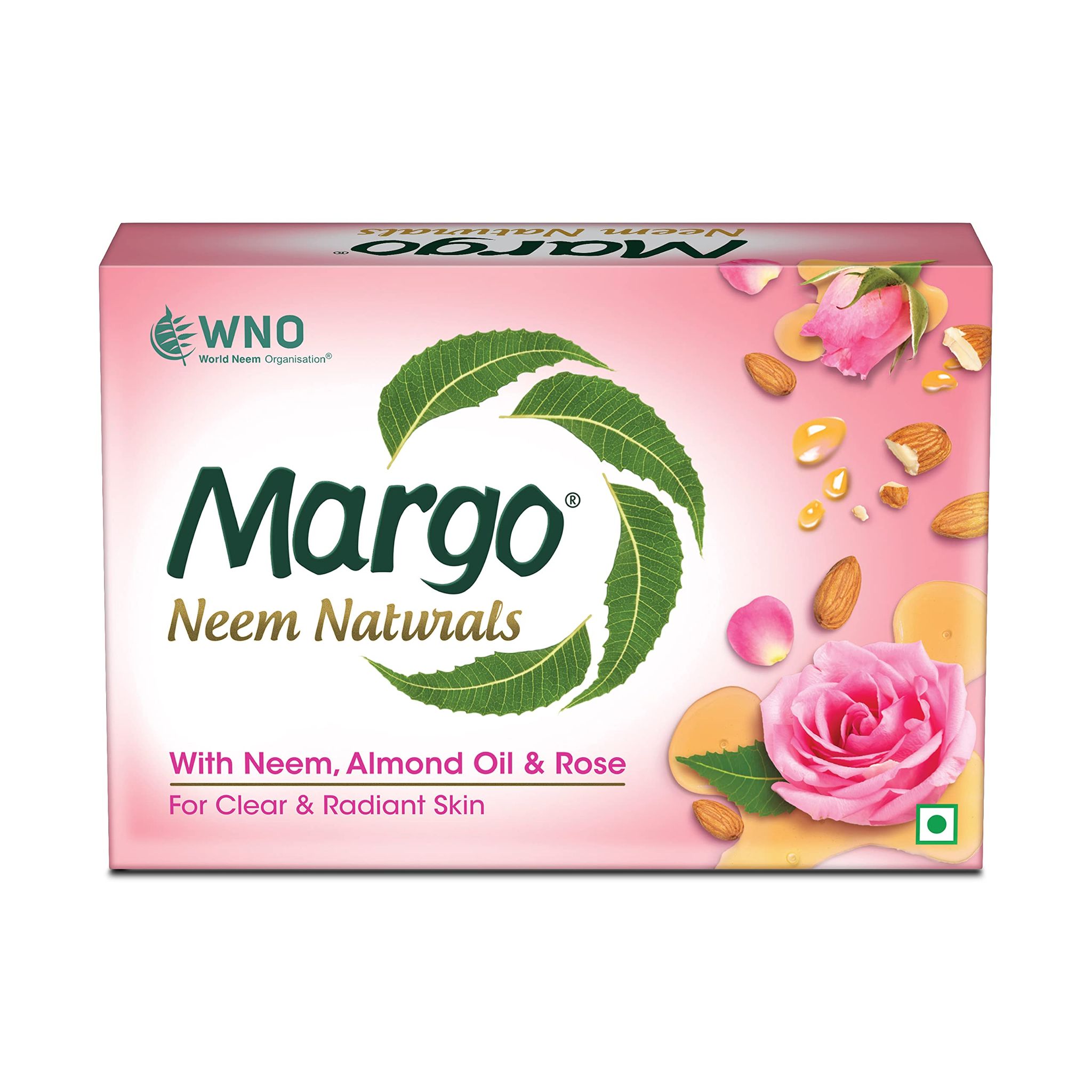 Margo Neem Naturals Soap, Enriched With Almond Oil & Rose, Soap For Clear & Radiant Skin, [40Gm X 5]