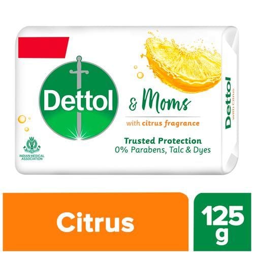 Dettol & Moms Citrus Fragrance Soap, 0% Parabens, 125 G (Buy 3 Get 1 Free)