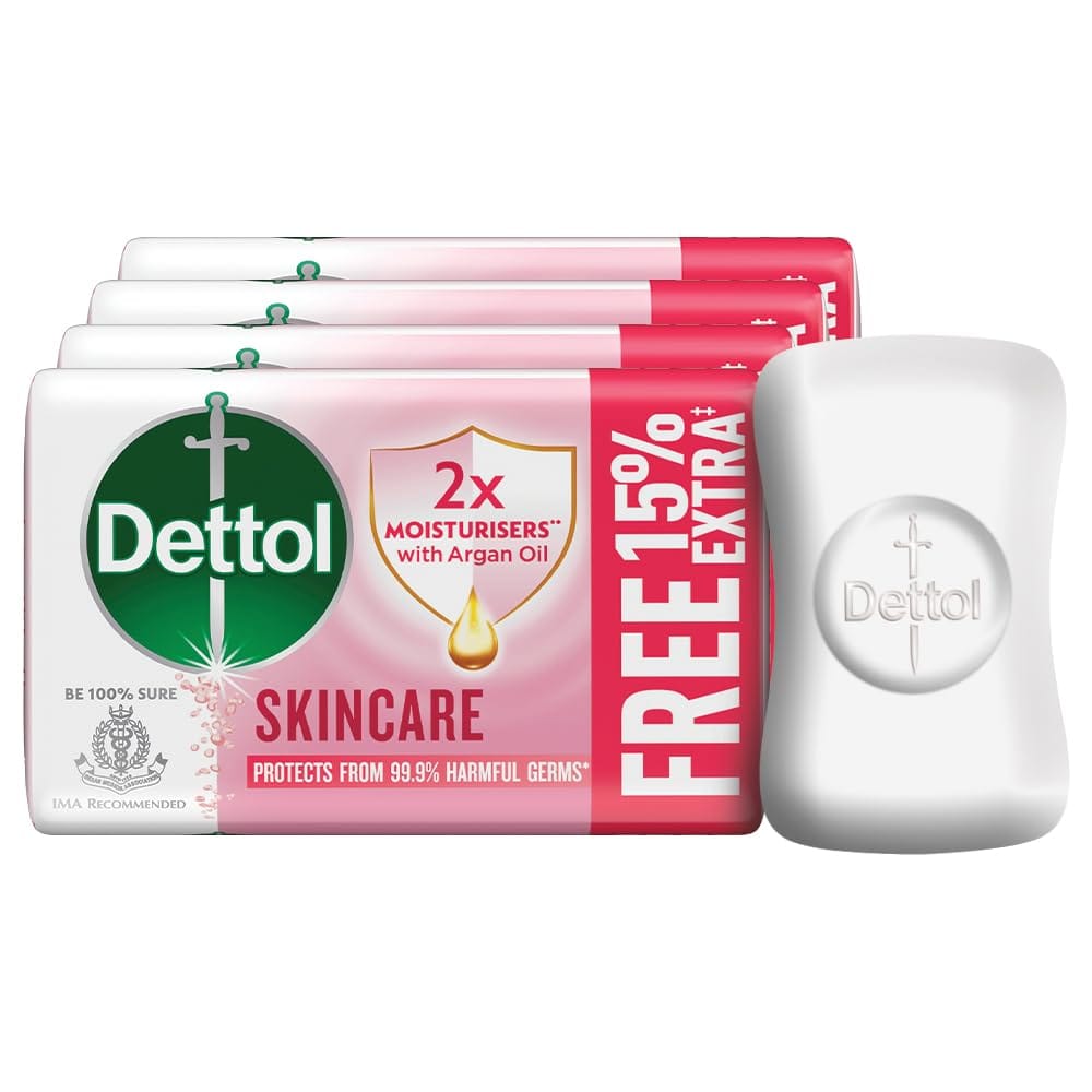 Dettol Skincare Moisturizing Beauty Bathing Soap Bar With Argan Oil, 345Gm, Softer Skin, 75Gm + 15% Extra Free, Pack Of 4