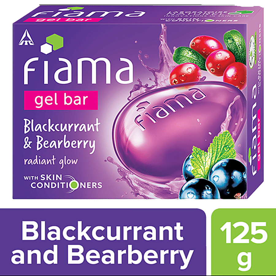 Fiama Blackcurrant & Bearberry Gel Bar, Radiant Glow, With Skin Conditioners, 125 G