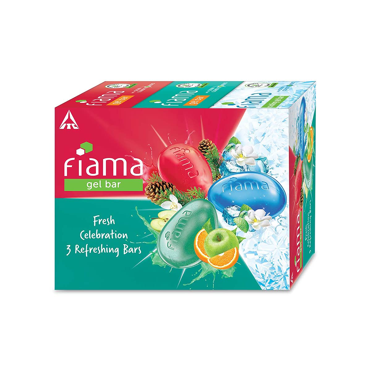 Fiama Gel Bathing Bar Fresh Celebration Pack, With 3 Unique Gel Bars, With Skin Conditioners For Moisturized Skin, Blue, 125G Soap (Pack Of 3)