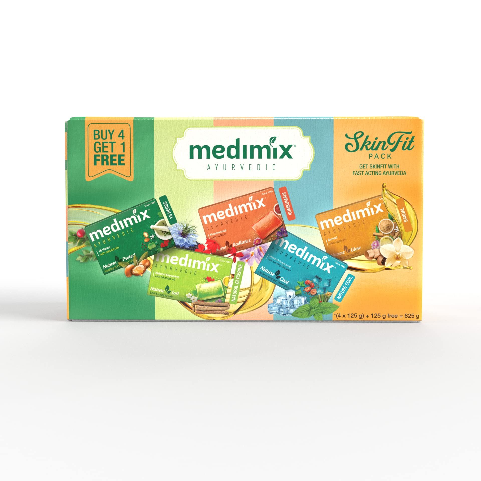 Medimix Ayurvedic Skinfit Bathing Soaps 125G (Pack Of 5) Paraben, Free & Sulphate, Free|100% Vegan