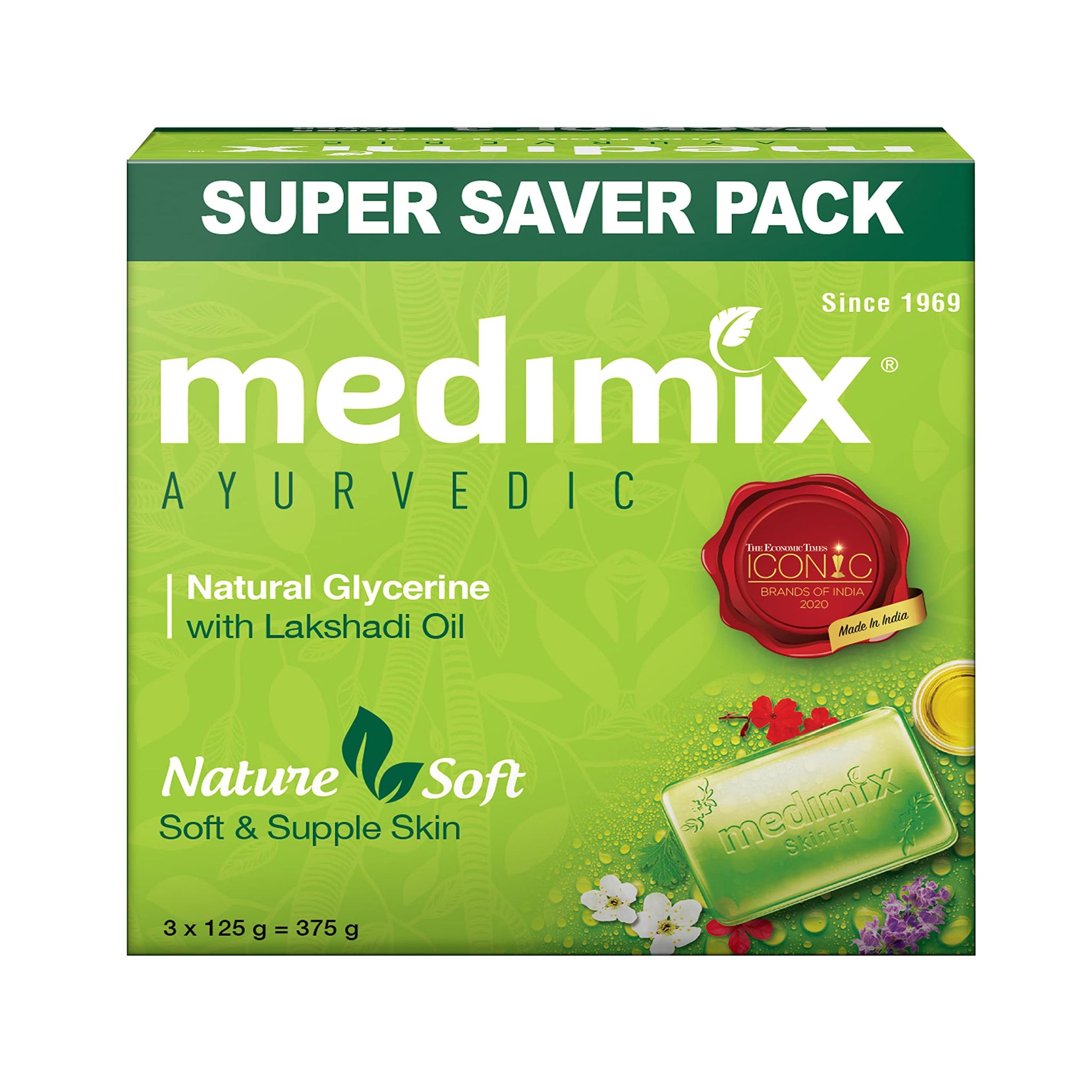 Medimix Ayurvedic Natural Glycerine Bathing Bar, 125 G (Pack Of 3)