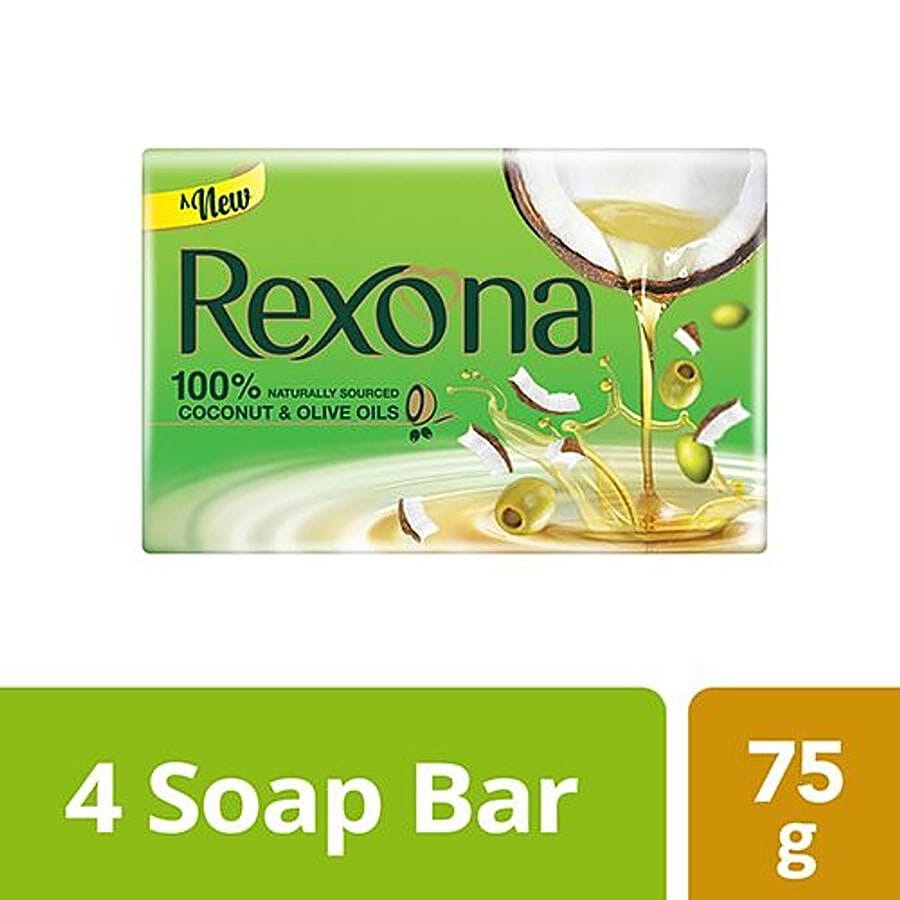 Rexona Coconut & Olive Oil Soap Bar, 100% Naturally Sourced, 75 G Pack Of 4