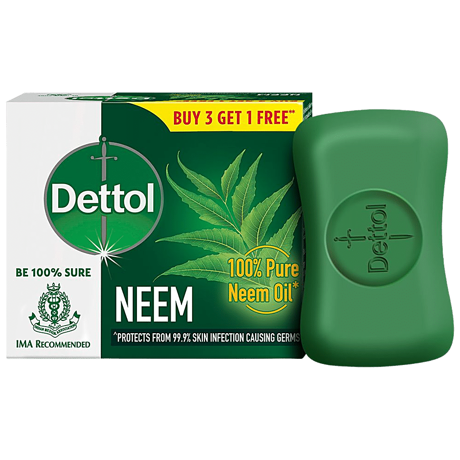 Dettol Neem Bathing Soap Bar, 100% Pure Neem Oil, Provides 99.9% Germ Protection, 75 G
