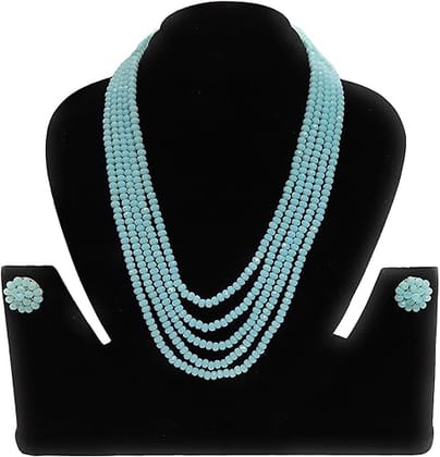 AV FASHION INDIA - Crystal Stone Beads 5 Layer Necklace set 16 Inch Long"Stunning Aqua Blue Crystal Beads Necklace Set with Earrings for Women" AV FASHION INDIA - Crystal Stone Beads 5 Layer Necklace set 16 Inch Long"Stunning Aqua Blue Crystal Beads Necklace Set with Earrings for Women"