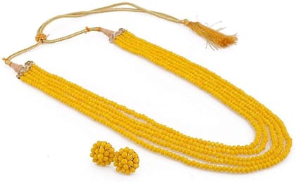 A V FASHION INDIA - ** Yellow Beads Traditional Necklace Set 5 Layer Necklace with Stud Earring Multi Strand Yellow Colour 16" Mala for Girl and Women Fashion Jewellery A V FASHION INDIA - ** Yellow Beads Traditional Necklace Set 5 Layer Necklace with Stud Earring Multi Strand Yellow Colour 16" Mala for Girl and Women Fashion Jewellery