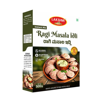 Lakshmi Fresh Ragi Masala Idli Mix 500g |Instant & Gluten-Free |High-Fiber, Ready-to-Cook Ragi Idli Mix Lakshmi Fresh Ragi Masala Idli Mix 500g |Instant & Gluten-Free |High-Fiber, Ready-to-Cook Ragi Idli Mix