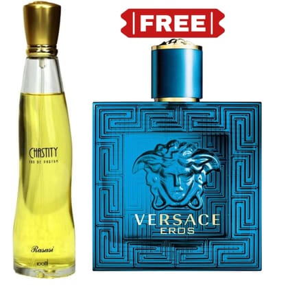Rasasi Chastity pour femme 100ml Perfume For Women with Free Versace eros edt 100ml men Perfume Rasasi Chastity pour femme 100ml Perfume For Women with Free Versace eros edt 100ml men Perfume