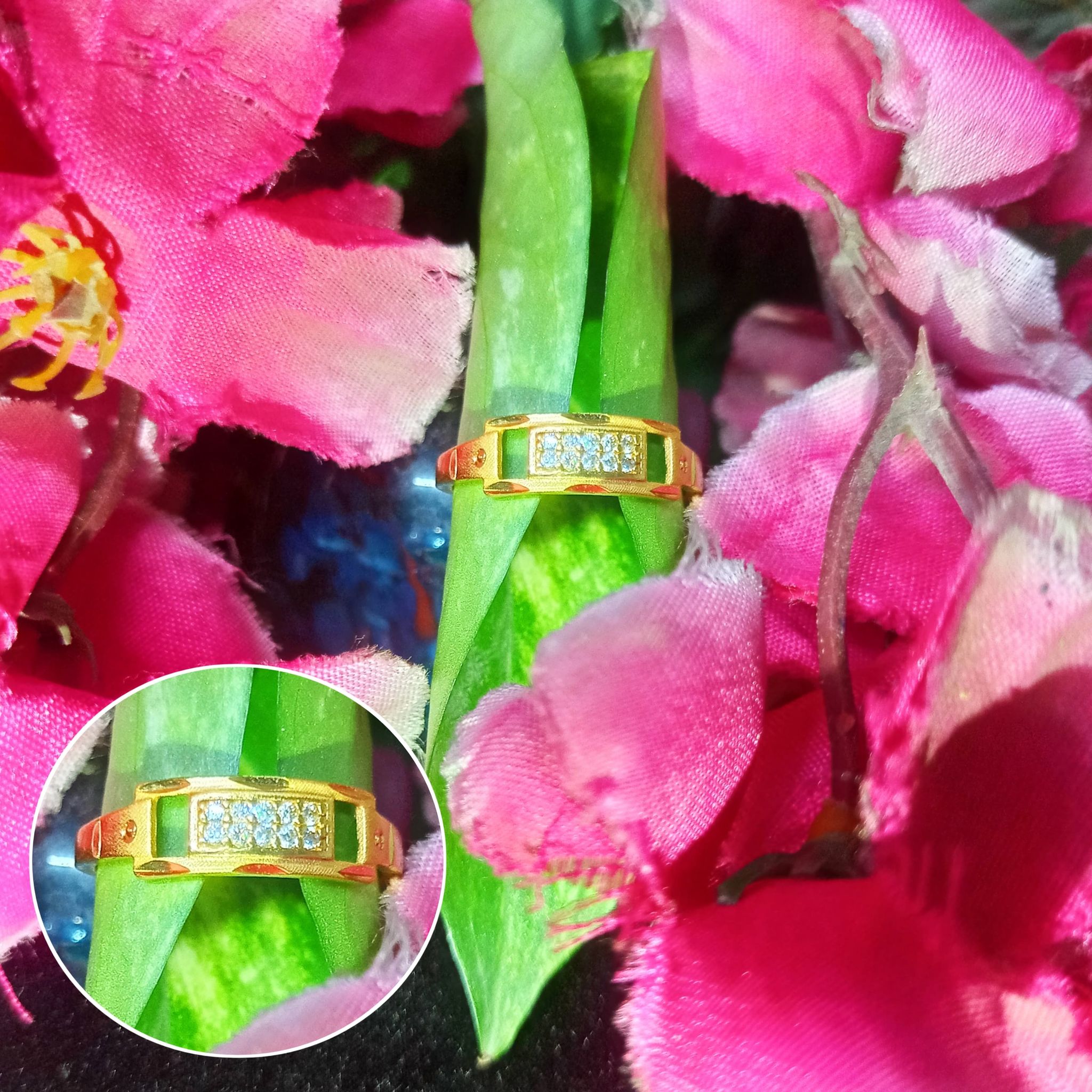 Gold Plated Alloy Ring for Women – Stylish Zircon Stone Design, Adjustable Size, Elegant Jewelry