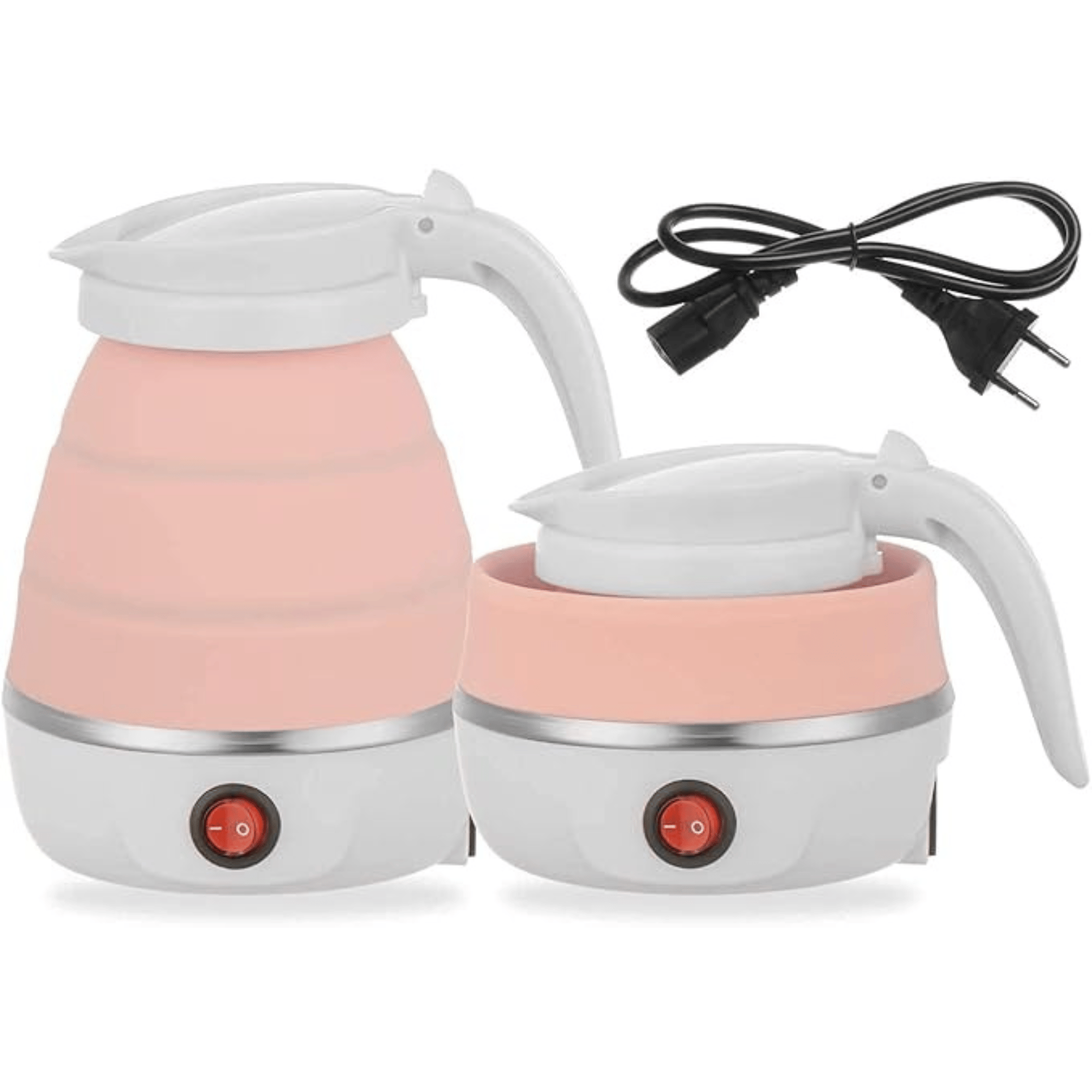 Folding Electric Kettle, Fast Boiling, Portable Electric Kettle, 600ml Boil Dry Protection, 100-240V Food Grade Silicone Foldable Kettle (White, Blue), 600 watts