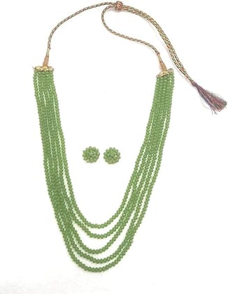 A V FASHION - Crystal Stone Beads 5 Layer Necklace set 16 Inch Long Light Green Color For Women and Girl Fashion Jewellery (Same as Shown In Image) A V FASHION - Crystal Stone Beads 5 Layer Necklace set 16 Inch Long Light Green Color For Women and Girl Fashion Jewellery (Same as Shown In Image)