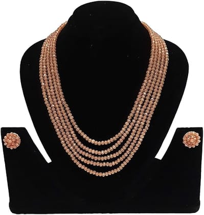 A V FASHION INDIA - Semi Precious Gemstone Peach Crystal Stone Beads 5 Layer Necklace With Stud Earring Multi Strand Peach Colour 16" Mala for Girl and Women Fashion Jewellery A V FASHION INDIA - Semi Precious Gemstone Peach Crystal Stone Beads 5 Layer Necklace With Stud Earring Multi Strand Peach Colour 16" Mala for Girl and Women Fashion Jewellery