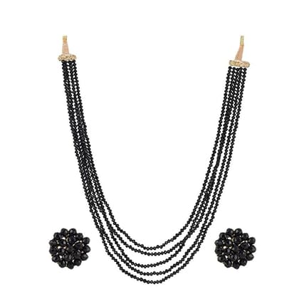 A V FASHION INDIA - Black Crystal Stone Beads Necklace with Stud Earring For Women and Girl stylish Traditional Beaded 16 Inch Long Necklace Set Black Mala Fashion Jewellery A V FASHION INDIA - Black Crystal Stone Beads Necklace with Stud Earring For Women and Girl stylish Traditional Beaded 16 Inch Long Necklace Set Black Mala Fashion Jewellery