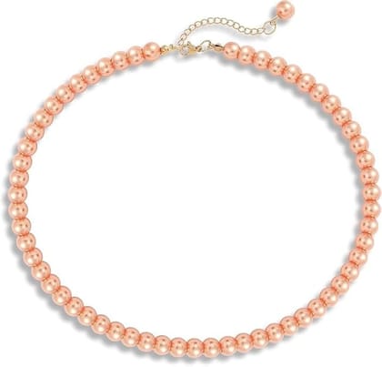 Faux Pearl Necklace For Girl and Women Orange Pearl Necklaces for Women, 8MM Beaded Choker Necklace 1 Layer Beaded Mala Fashion Jewellery