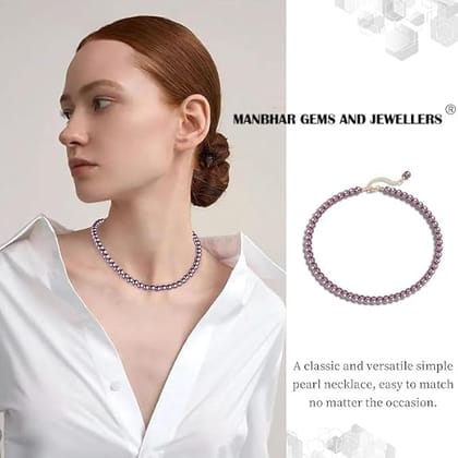 MANBHAR GEMS - Faux Pearl Necklace For Girl and Women Purple Pearl Necklaces for Women, 8MM Beaded Choker Necklace 1 Layer Beaded Mala Fashion Jewellery