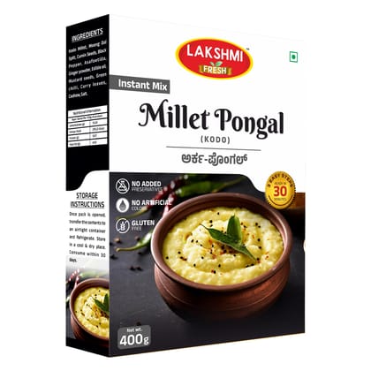 Lakshmi Fresh Kodo Millet Pongal 400g | Instant & Ready-to-Cook | Gluten-Free & Healthy Breakfast Mix Lakshmi Fresh Kodo Millet Pongal 400g | Instant & Ready-to-Cook | Gluten-Free & Healthy Breakfast Mix
