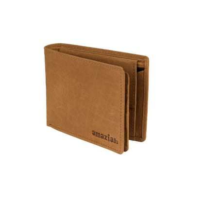 Genuine Leather Bifold Wallet for Men with ID Window and Credit Card Slots, Brown