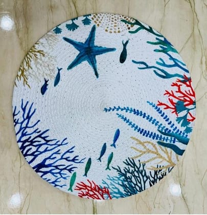 Coastal Themed Handwoven Seagrass Placemats with Starfish and Coral Design Coastal Themed Handwoven Seagrass Placemats with Starfish and Coral Design