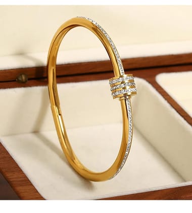 Gold Bangle Bracelet for Women, 18K Gold Plated Stainless Steel Cubic Zirconia Bangle, Luxury Designer Jewelry, Gift for Her