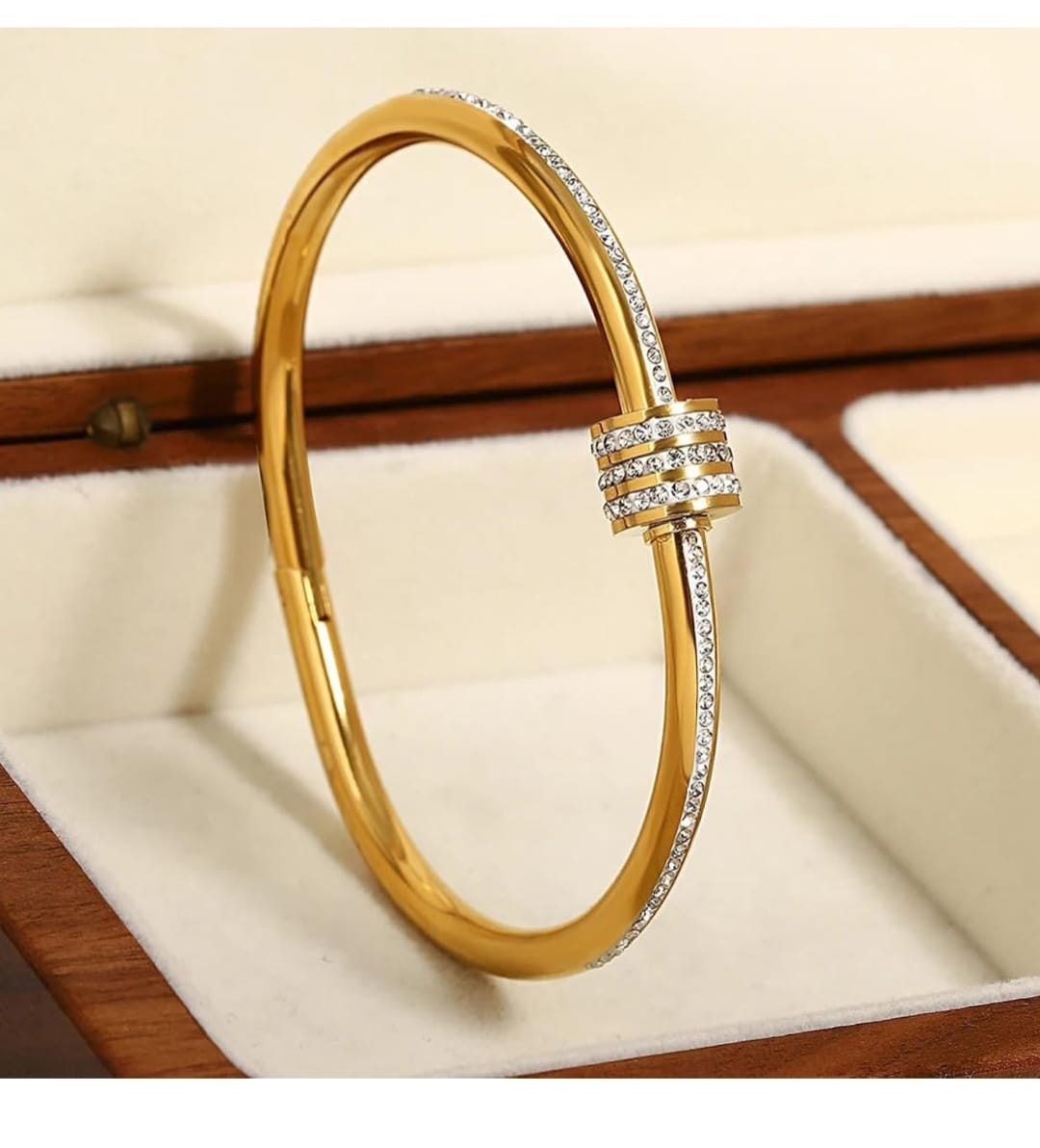 Gold Bangle Bracelet for Women, 18K Gold Plated Stainless Steel Cubic Zirconia Bangle, Luxury Designer Jewelry, Gift for Her