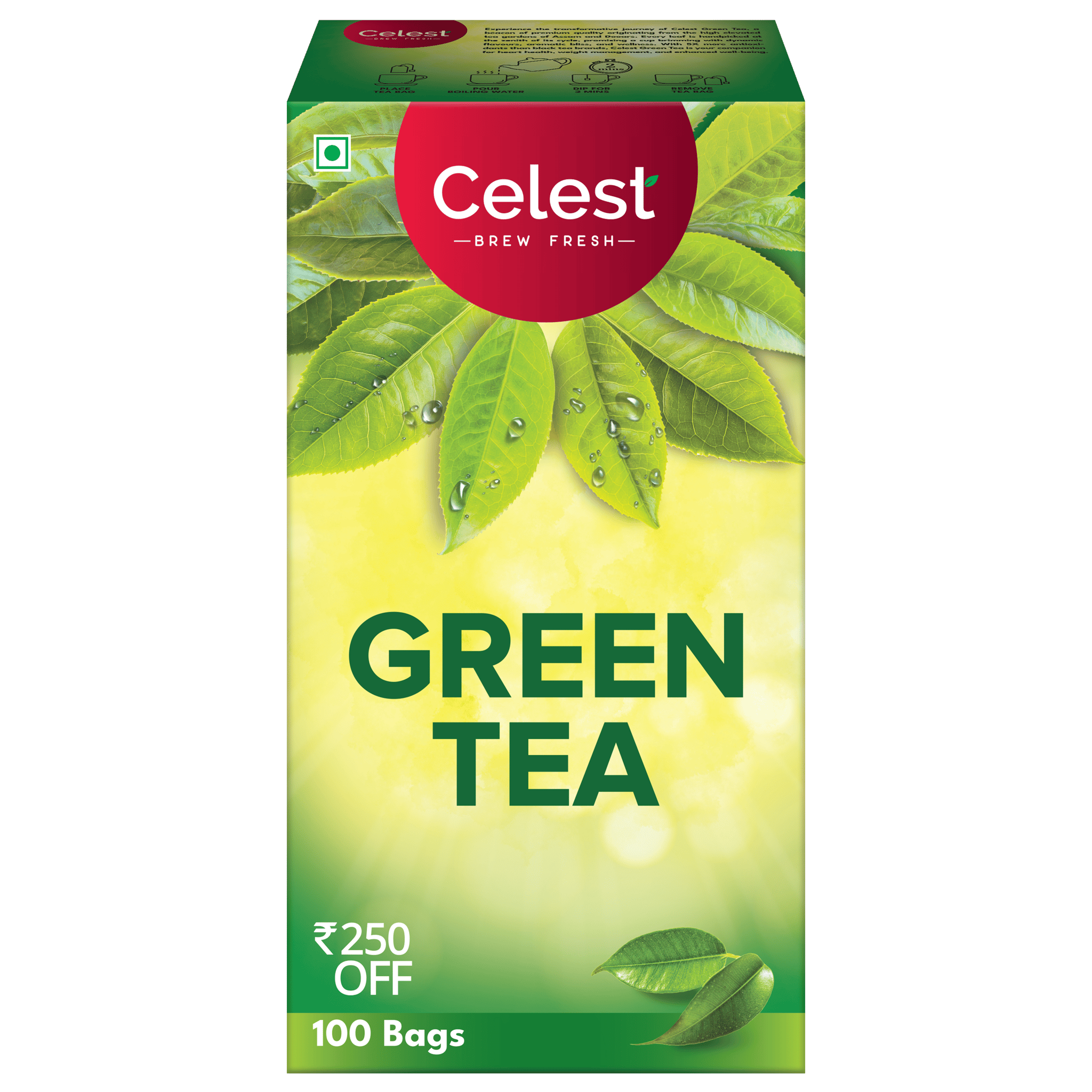 Celest Green Tea, 100 Tea Bags | Green Tea | Green Tea 100 Bags | Pure Green Tea | Green Tea Bags Box