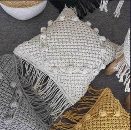  Woven Textured Tufted Throw Pillow Cover with Pom Poms and Fringe (pack of 3)