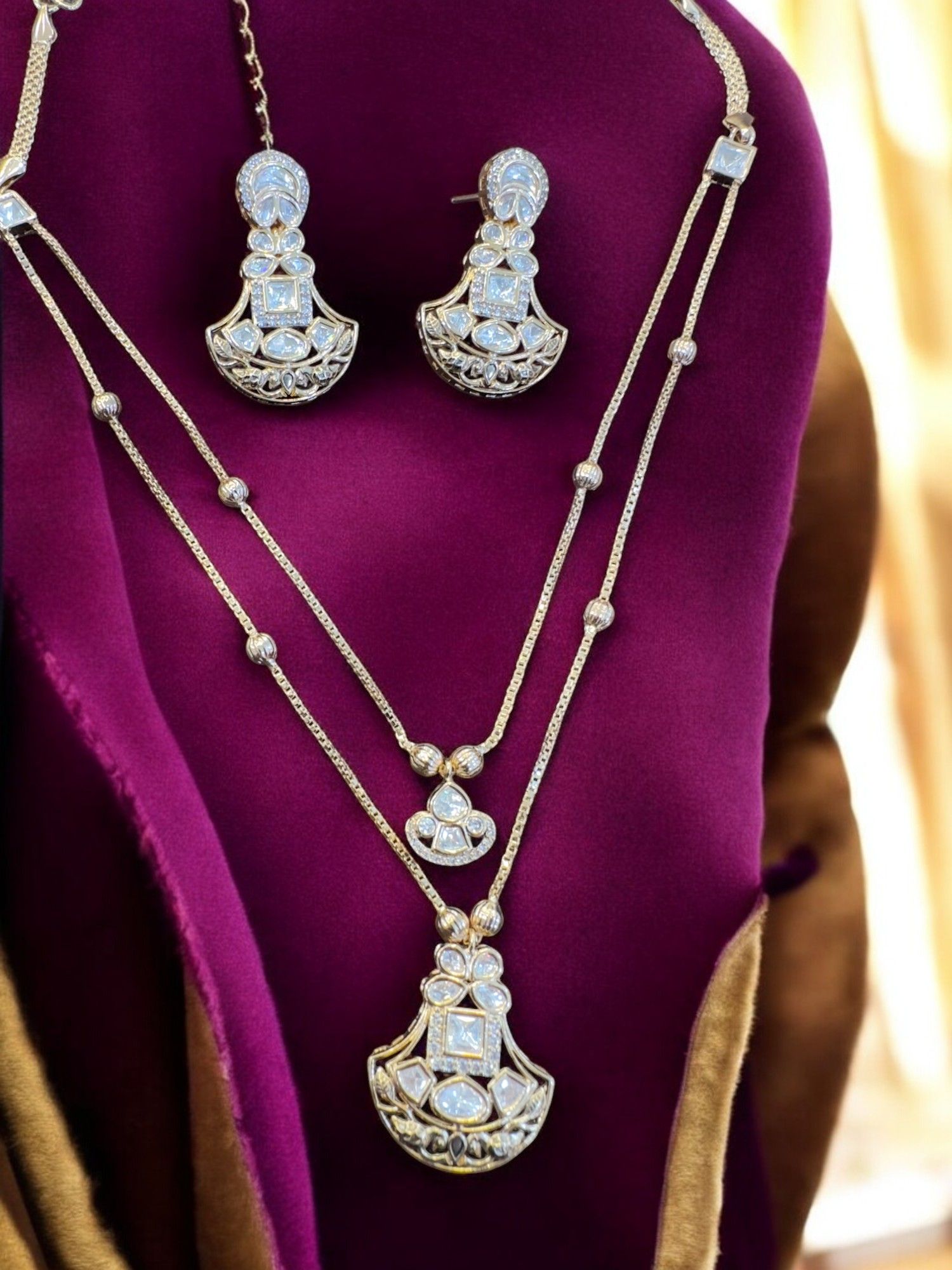 Gold Plated Kundan Meenakari Pendant Set By Dia Art Jewels