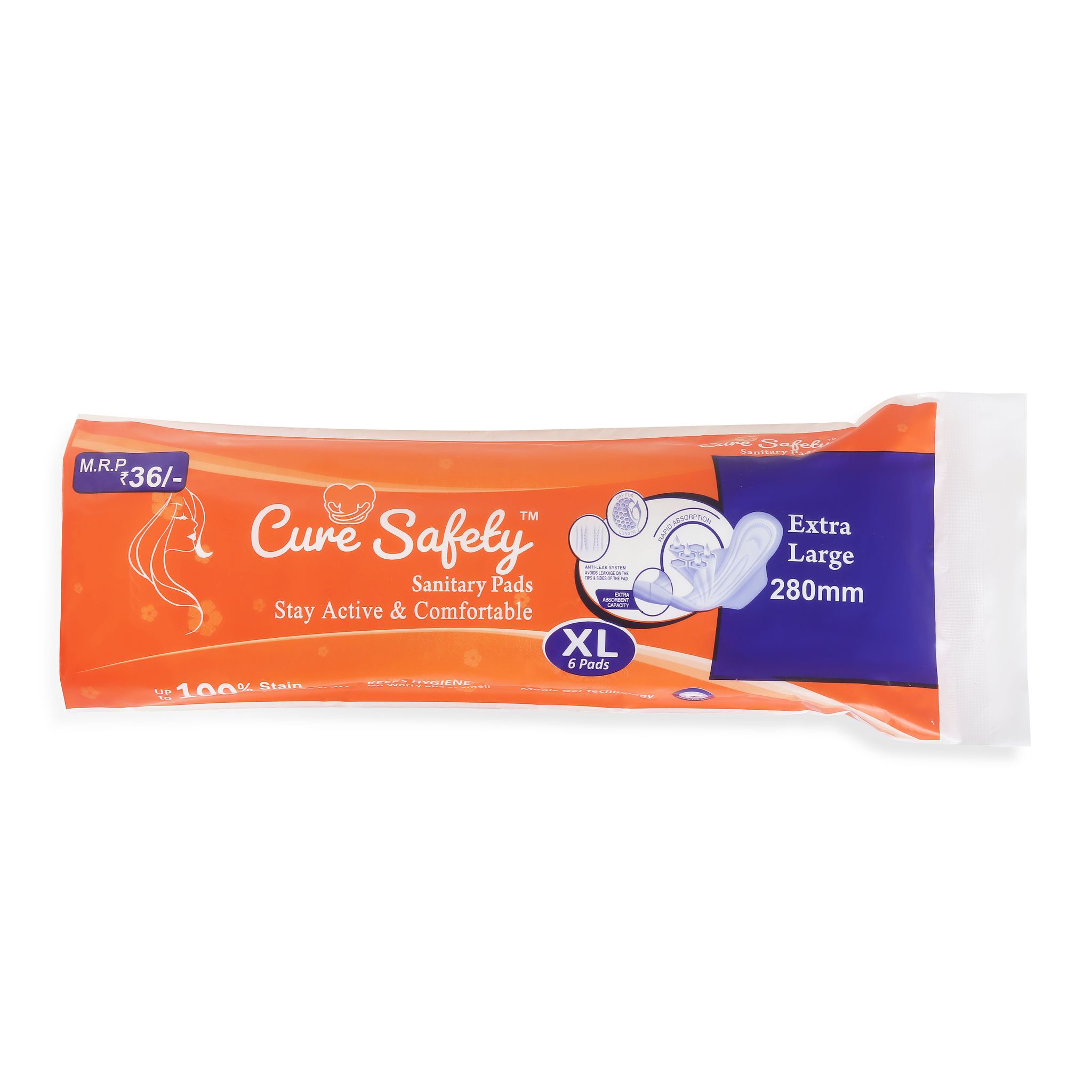 Cure Safety XL Extra Large 280mm Sanitary Pads -  Pack of 2