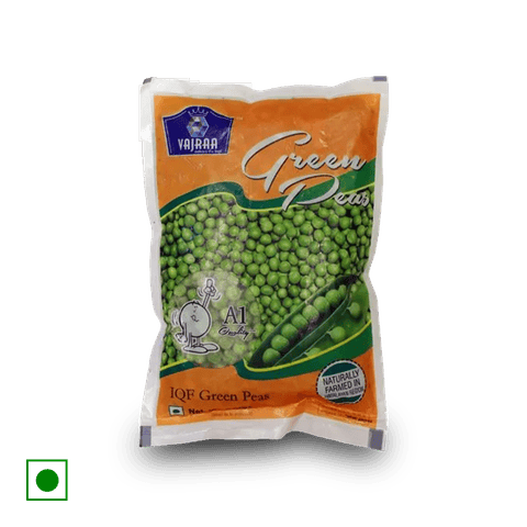 Vajraa Green Peas, 500 gm Pouch