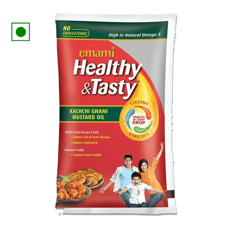 Emami Healthy & Tasty Kachi Ghani Mustard Oil\, 1 L Poly Pack