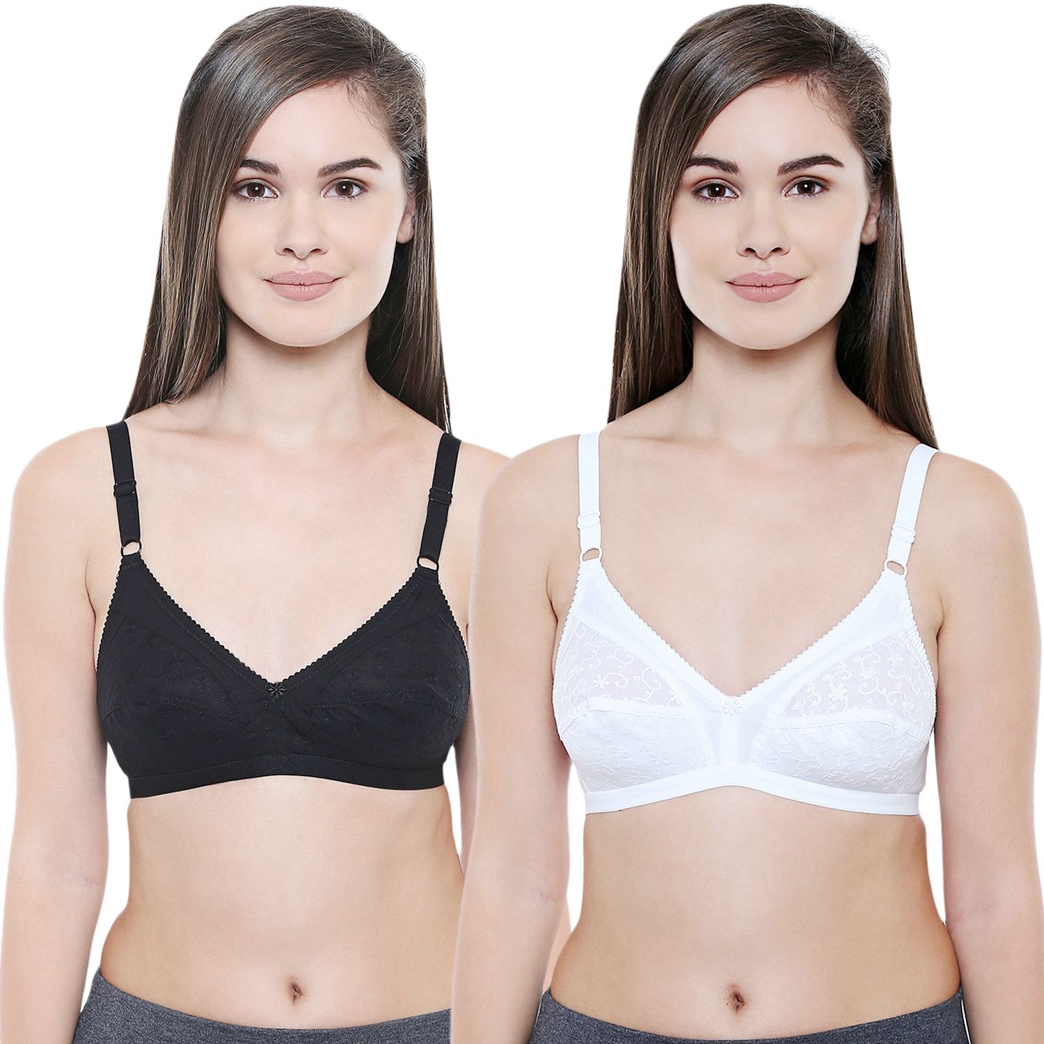 Bodycare Women Cotton Full Coverage Non Padded Regular Bra Pack - 2 E5501BW-BLACK-WHITE