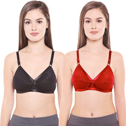 Bodycare Women Cotton Spandex Full Coverage Non Padded Regular Bra Pack - 2 E1528BRED