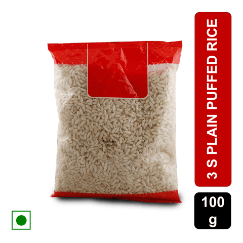 3 S Plain Puffed Rice, 100 gm Pouch