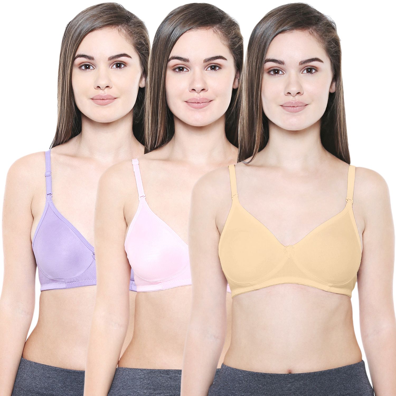 Bodycare Women Cotton Full Coverage Non Padded Regular Bra Pack - 3 E5554PIPUS