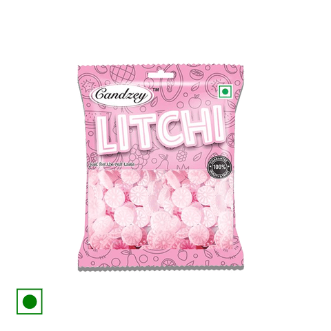 Candzey Sugar Boiled Litchi Candy, 100 gm Pouch