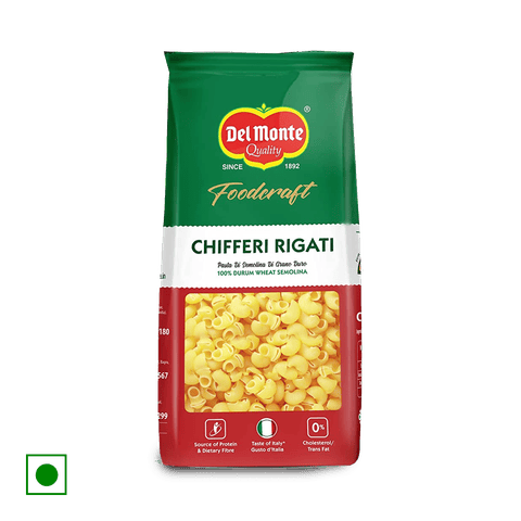 Del Monte Chifferi Rigati Food Craft Elbow Pasta, 400 gm Pouch