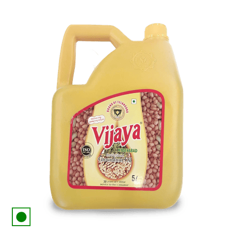 Vijaya Double Filtered Cooking Oil - Groundnut, 5 L Jar