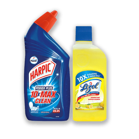 Lizol & Harpic Liquid Toilet Cleaner & Disinfectant Surface Cleaner Promo Pack, 1 L Pouch